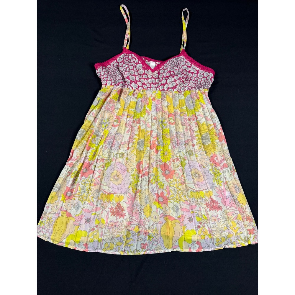 Liberty of London Target Floral Lace Trim Chemise Nightgown Pink Yellow Multi